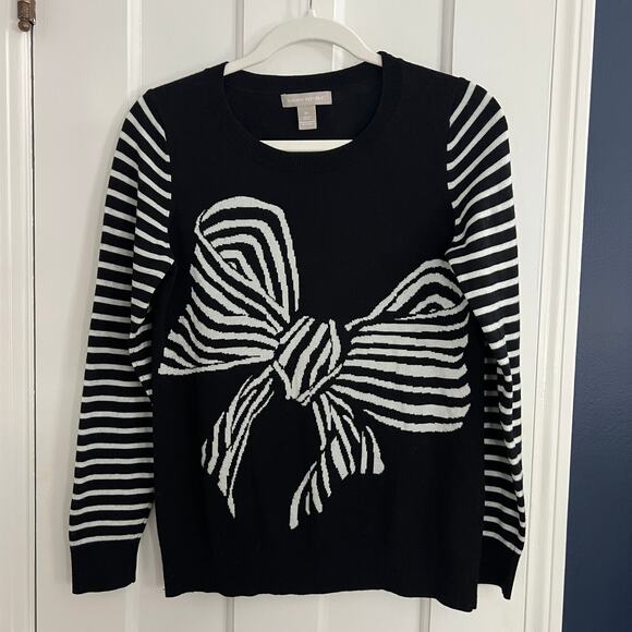 Banana Republic Black Stripe Bow Sweater Wool Blend Women Size M - Picture 3 of 6
